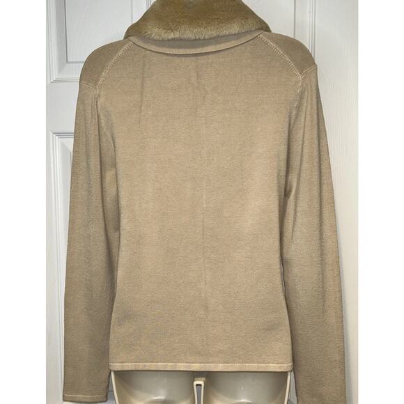 BCBGMaxazria Faux Fur (removable) beige tan Cardigan Women Timeless Luxury Sz L - Picture 5 of 12